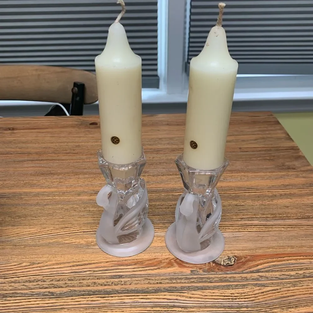 PartyLite Crystal Swan Pair Elegant Candle Holders NWOT